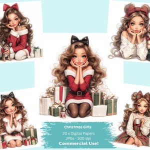 Weihnachten Mädchen Clipart Bundle, Mode Mädchen Clipart, Mode Mädchen, Weihnachten Mädchen Digitale Papiere, Planer Mädchen Clipart Journals Aufkleber