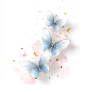 Clipart di farfalle, farfalla blu, arte murale, clipart acquerello 12, JPG di alta qualità, download digitale, carta artigianale, diario di spazzatura, effimero