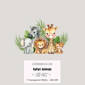 Safari animaux PNG, sublimation enfants, éléphant girafe PNG, nouveau bébé Design, anniversaire imprimable, Safari bébés Clipart Design PNG