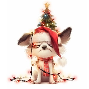 Christmas Dog Clip Art 18 High Res Watercolour JPGs for Junk Journaling, Scrapbooking, Card Making, Digital Download Kit, Quirky Dog Clipart