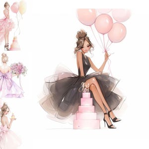15 Geburtstag Mädchen Clipart Party Clipart druckbare Aquarell Clipart hohe Qualität JPG Papier Handwerk Junk Journals, Geburtstag Clipart Luftballons