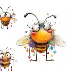 Quirky Bees Clipart 12 High Res Watercolour JPGs for Junk Journaling Scrapbooking, Card Making, Digital Download Kit Quirky Insects Ephemera