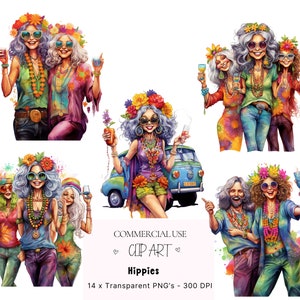 Hippie Women Clipart Bundle, Digital Download, Boho Peace Van, Hippie Women PNG Hippie Clipart, Hippies PNG Hippy Mug design, T Shirt Design