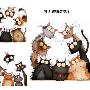 Quirky Cats Photo Clip Art, 10 Watercolour Clipart JPG, Junk Journal, Scrapbook Images Card Making, Digital Download, Fantasy, Funny Cats