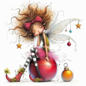 Schrullige Weihnachtsfee, 14 hochauflösende JPGs in Aquarellfarben für Junk Journaling, Scrapbooking, Kartenherstellung, digitaler Download, Fantasie, wunderlich