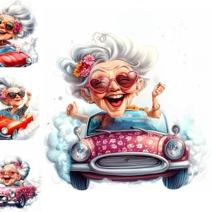 Lustige alte Damen Clipart, 15 JPG, Menschen Clipart, Oma Fahrer Clipart, Frauen Clipart, Junk Journal, digitale Papierfertigkeit, digitaler Download