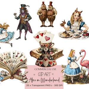 vintage Alice au pays des merveilles Clipart Alice Clip Art Alice au pays des merveilles PNG Les aventures d'Alice au chapelier fou, Alice au pays des merveilles éphémères
