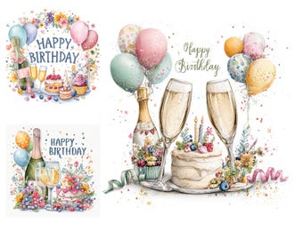 Grattis på födelsedagen Clipart 12 Fest Clipart Utskrivbar Akvarell Clipart Digital Nedladdning Fest Clipart