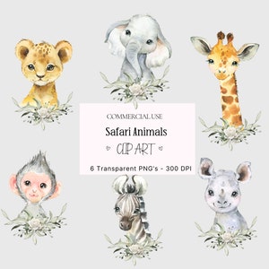 Animales Safari PNG, Diseños de sublimación para niños, Jirafa elefante PNG, Nuevo diseño de bebé, Cumpleaños imprimible, Diseño de imágenes prediseñadas de bebés Safari PNG
