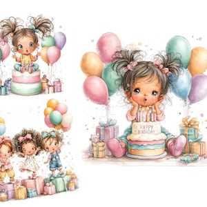 Clipart anniversaire bébé fête des cliparts imprimable aquarelle clipart haute qualité 12 JPG carnets de bricolage en papier clipart anniversaire bébé
