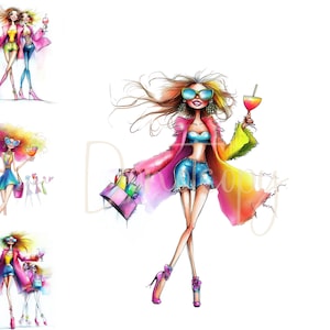 Clipart de chicas fiesteras Clipart de fiesta 12 clipart de acuarela imprimible JPG de alta calidad Manualidades de papel, diarios basura, clipart de cumpleaños Efímera
