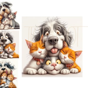 Image clipart chien drôle 12 fichiers JPG aquarelle haute résolution pour la journalisation indésirable, scrapbooking fabrication de cartes Kit de téléchargement numérique Clipart drôle de chat, fantaisie
