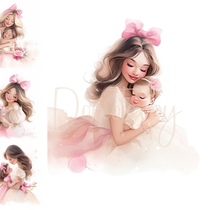 Fête des mères 16 cliparts aquarelle JPG indésirable Journalisation Scrapbooking Cartes en téléchargement numérique Fête des mères Clipart carte