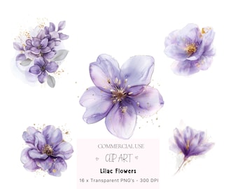 Lilac Flowers Clipart, Floral PNG for Card Making - Digital Download