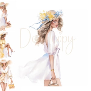 12 Fashion Girls Clipart Party Clipart Printable Watercolour clipart High Quality JPG Paper craft junk journals, Birthday Clipart Balloons