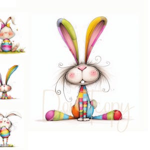 Clip Art di Pasqua 10 JPG ad alta risoluzione per acquerelli, scrapbooking, creazione di biglietti, download digitale, fantasy, coniglietto divertente, clipart di animali