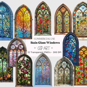 Gebrandschilderde ramen clipart, kleurrijk vintage raam met bloemen, gewelfd, kerk, glas-in-loodraam transparante png's, kerk clipart