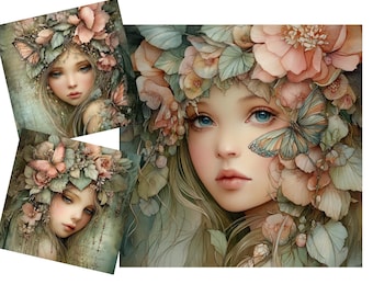 Imágenes prediseñadas de hadas fantásticas: Hadas de primavera en acuarela - Descarga digital