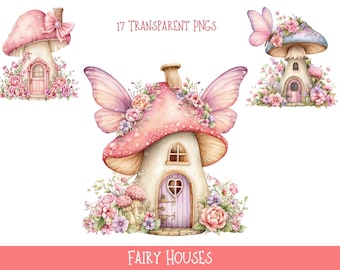Fairy Houses, 17 Transparent PNGs Watercolor Fairy Clipart - Digital Download