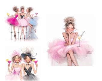 Party Ladies Clipart 12 High Res Watercolour JPGs Scrapbooking Card Making Digital Download