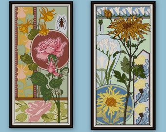 SALE Set B 8 Art Nouveau Floral Cross Stitch Pattern Pdf