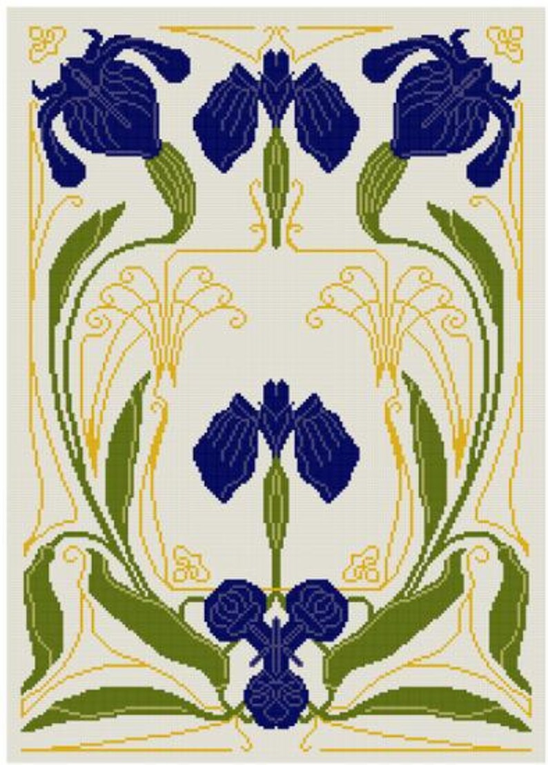 Art Nouveau cross stitch pattern PDF Blue Orchid Etsy