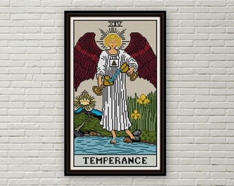 Temperance Tarot Card cross stitch pattern PDF Major Arcana needlepoint