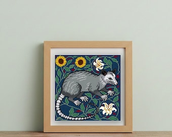 North American Possum cross stitch pattern PDF, square, animal nature design, Wildlife Series, Opossum