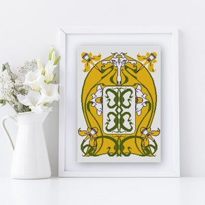 Art Nouveau Daffodil Cross stitch pattern PDF vintage calendar illustration image 1