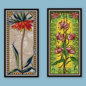 SALE Set of 8 Mary Golay floral Cross stitch patterns vintage illustrations early 1900s flowers stylized designs image 3
