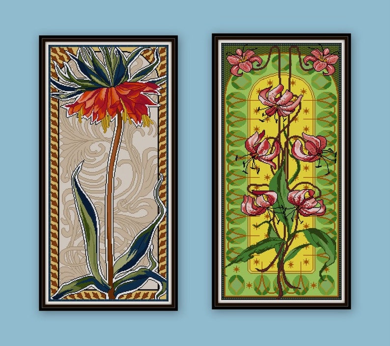 SALE Set of 8 Mary Golay floral Cross stitch patterns vintage illustrations early 1900s flowers stylized designs image 3