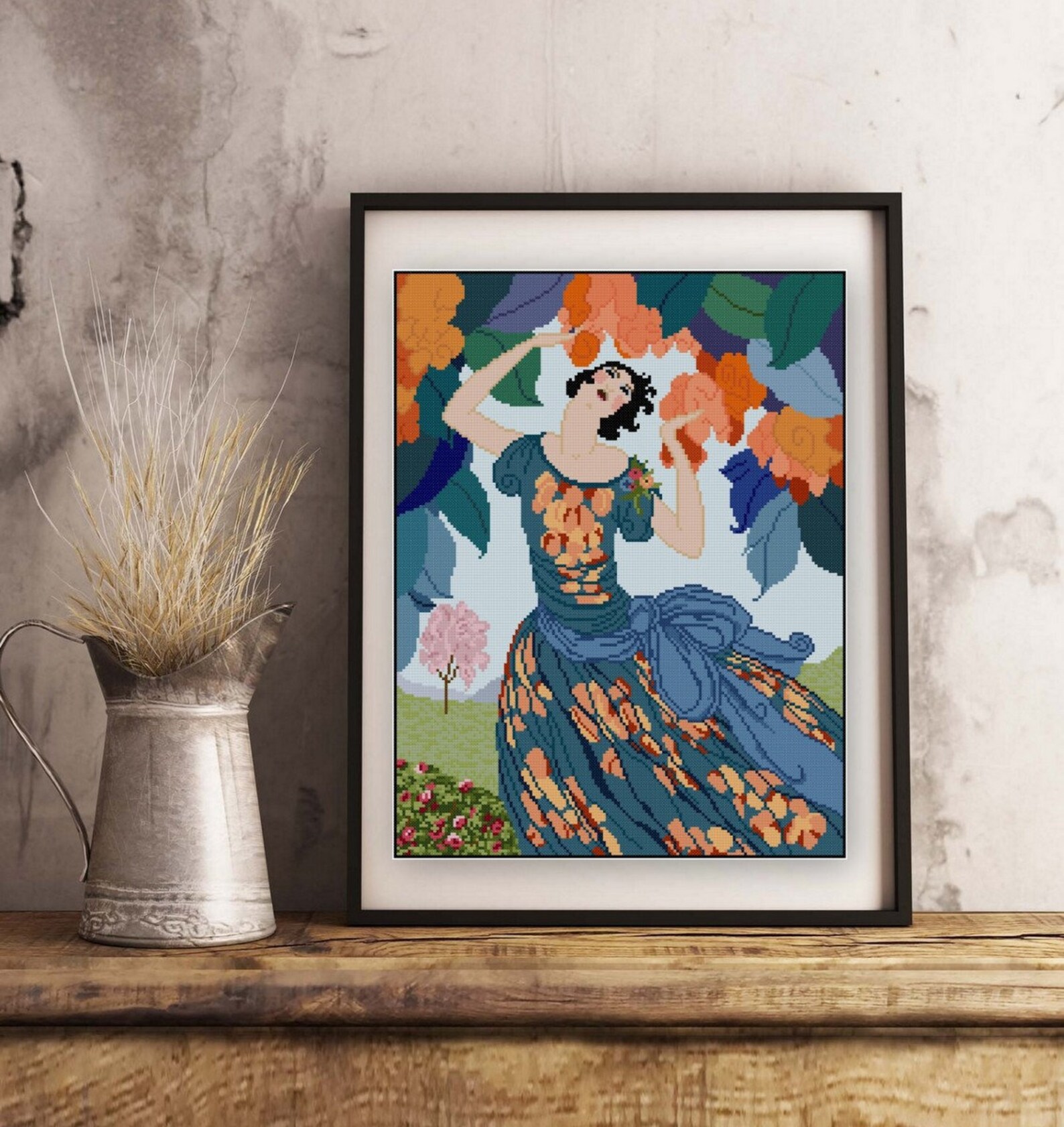 Woman in Blue Dress Magazine Cover Art 1920s Cross Stitch Pattern PDF ...