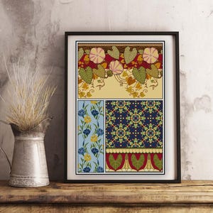 Winde Blumen Kreuzstich Anleitung, Jugendstil Ranke Blumen PDF, volle Abdeckung, botanisches historisches Design
