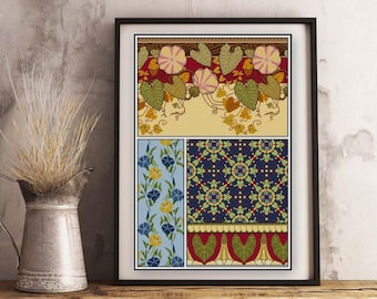 Bindweed Floral Cross stitch Pattern, Art Nouveau vine flowers chart PDF, Full coverage, Botanical historical design
