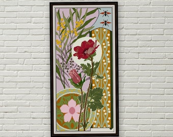 Mimosa and Anemone Art Nouveau floral cross stitch pattern PDF decorative arts botanical