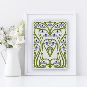 Art Nouveau Snow Drop Cross stitch pattern PDF vintage German calendar design 1900s