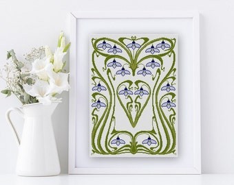 Art Nouveau Snow Drop Cross stitch pattern PDF vintage German calendar design 1900s
