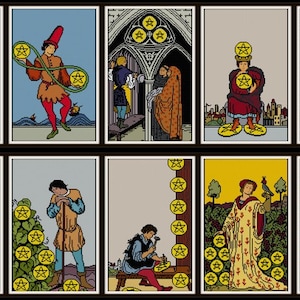 SALE Set van 14 Pak van Pentakels tarot kruissteek patroon PDF's kleine arcana complete set ruiter waite