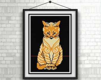 Marmalade Sitting Cat cross stitch pattern PDF Julie De Graag beginner pattern orange tabby