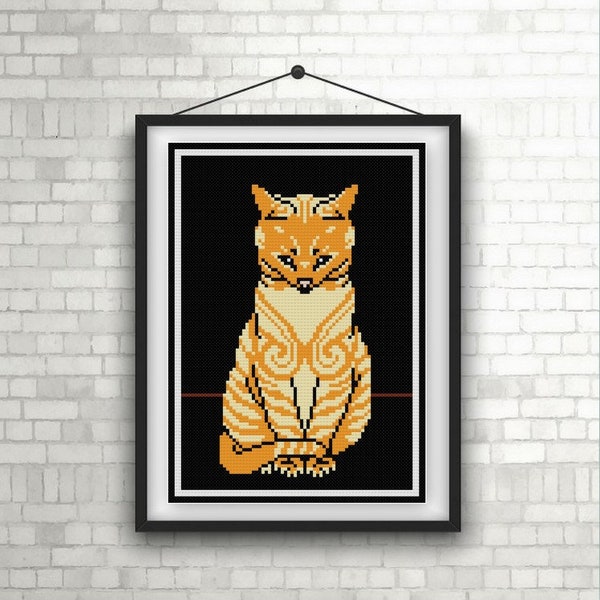 Marmalade Sitting Cat cross stitch pattern PDF Julie De Graag beginner pattern orange tabby