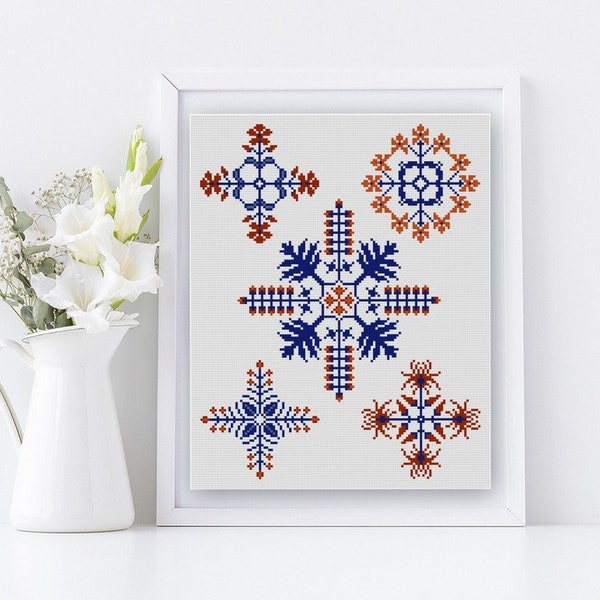 Floral motifs Ornamentation Augustus Pugin No. 16 cross stitch pattern PDF antique flower designs 1850s needlepoint