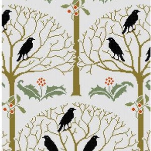 Rook and Holly Berry Cross stitch pattern PDF Art Nouveau Holiday Winter Cross stitch Crows Black birds image 2