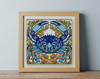 Blue Crab cross stitch pattern PDF Wildlife Series Square Arts and Crafts design