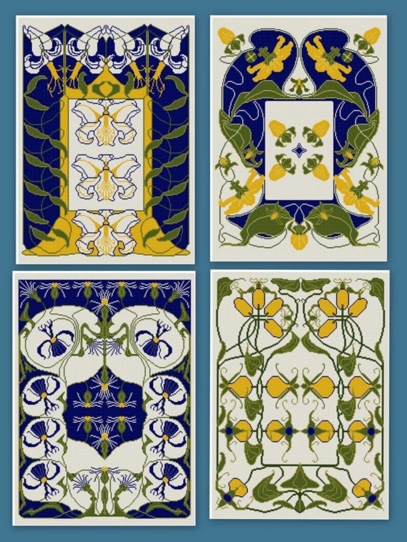 12 Art Nouveau Floral Patterns cross stitch pdfs/ set of ...
