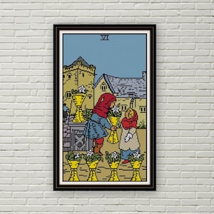 Six of Cups tarot kruissteekpatroon PDF rider waite naaldpunt