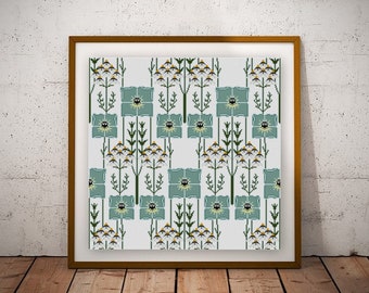 White Coneflower Design Antique Textile cross stitch pattern PDF Art Nouveau