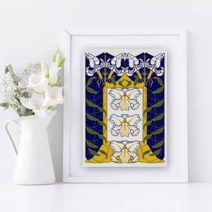 Art Nouveau Lily cross stitch pattern PDF blue lily flowers vintage calendar illustrations 1900s