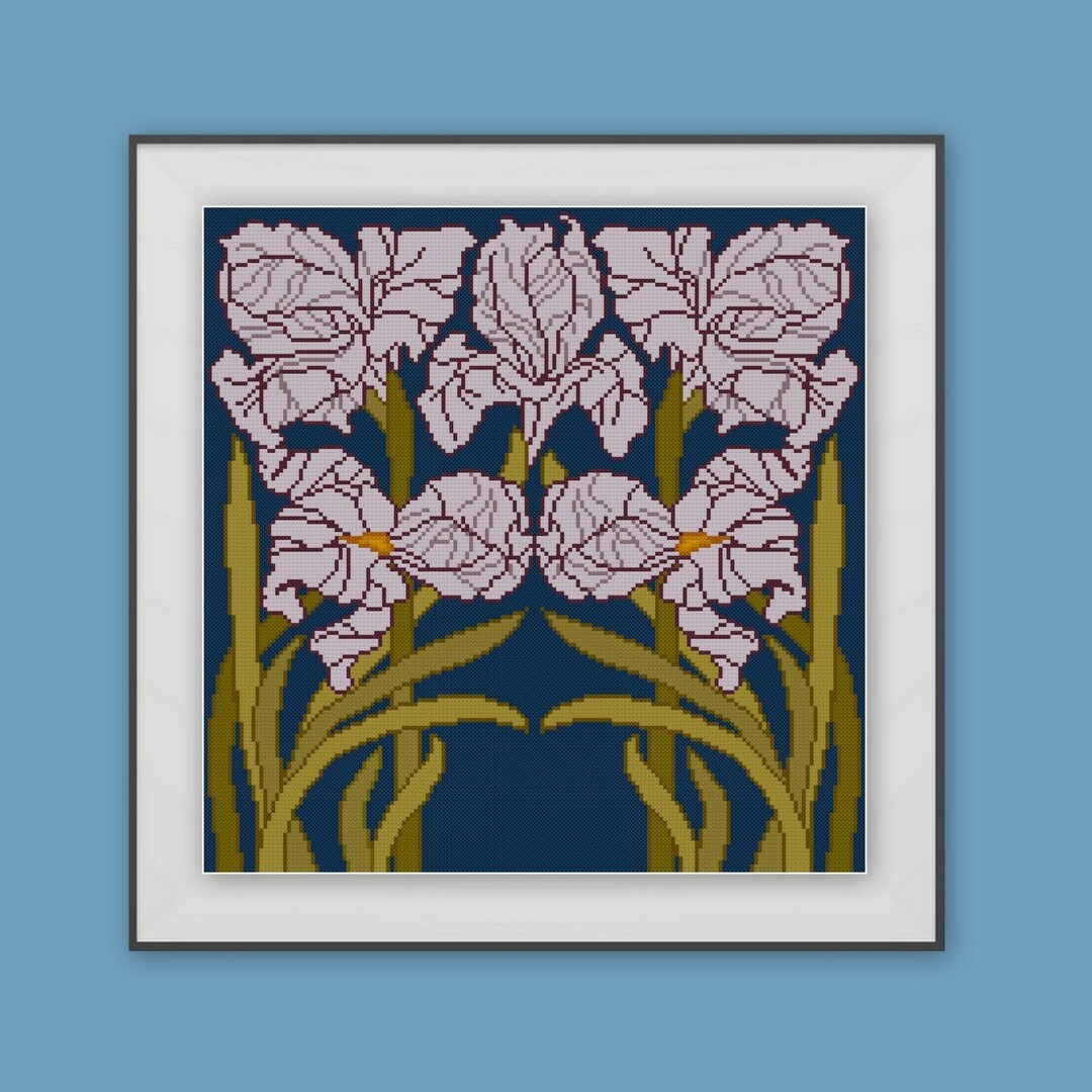 Stylized Purple Iris Floral Cross Stitch Pattern Pdf Antique Book Cover ...