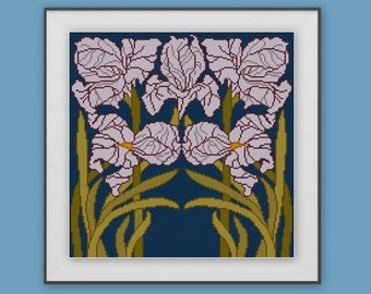 Illustrazione della copertina del libro antico in pdf con motivo floreale stilizzato Iris viola