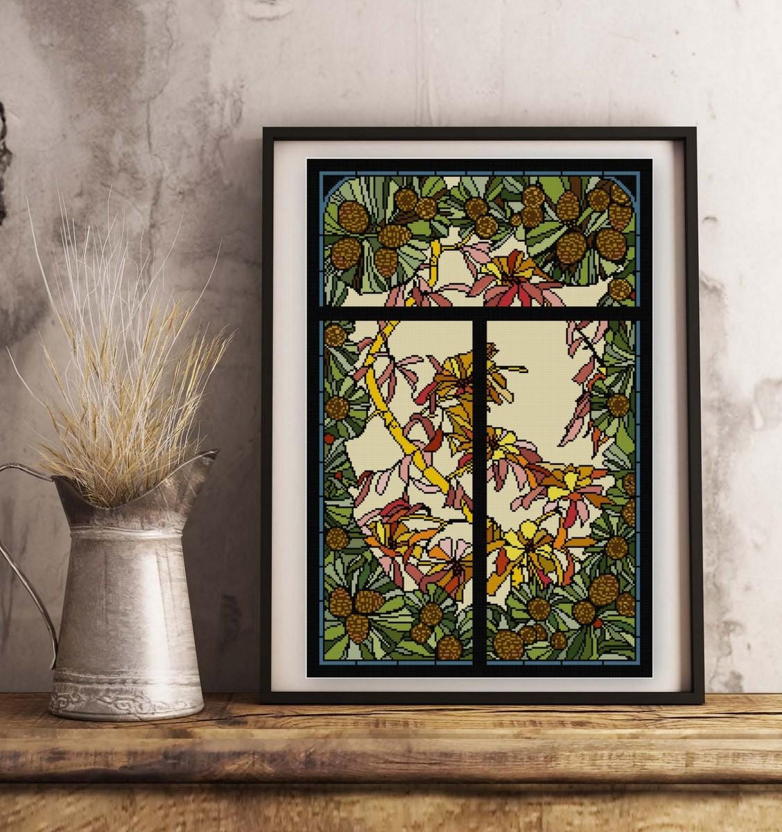 Stained Glass No. 17 Rhododendron Leaves and Buds Cross Stitch